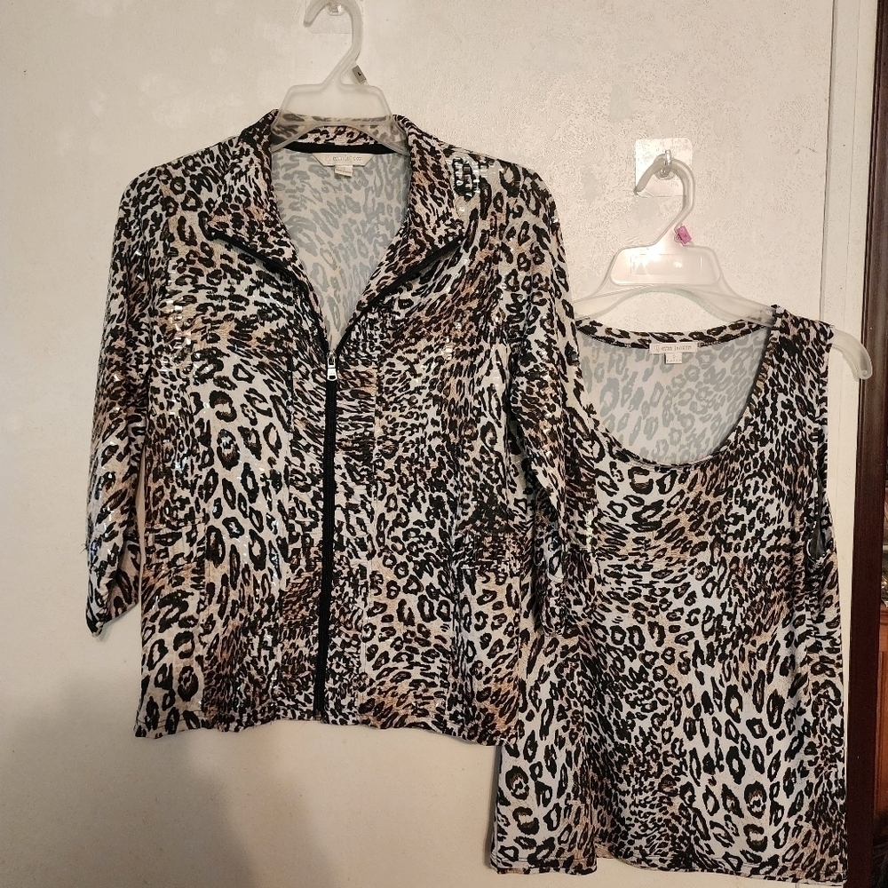 Erin London Animal Print 3/4 Sleeve Zip Up/ Sleeveless Top Size S Bundle of 2